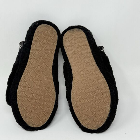 UGG Fluff Yeah Shearling Slingback Slippers Kids Girls 5 Black Red Open Toe - Picture 12 of 14